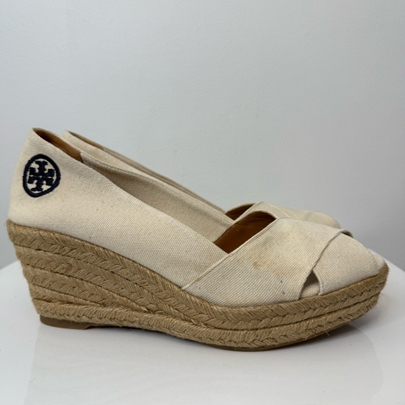 Tory Burch Filipa Espadrille Wedge Sandal Women’s Size 10 Cream Tan - Picture 1 of 15